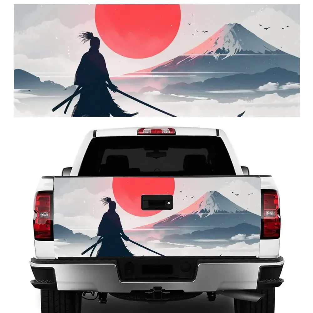 

Самурайский красный солнечный горный принт, задний багажник автомобиля, защита виниловой наклейки, автоаксессуары, декоративная наклейка на капот для внедорожного пикапа