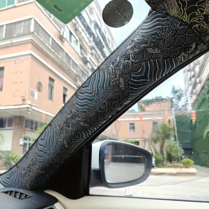 1PCS Universal AB Pillar Headliner Fabric Car Interior Wrap Satin Embroidery Interior of Pillar Sticker Self-adhesive Fabric