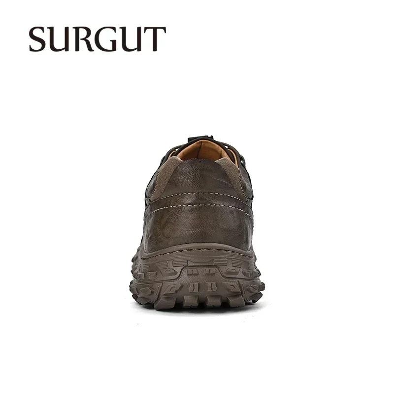 SURGUT 2026 New PU Leather Casual Shoes Men Handmade Designer Outdoor Men Shoes Vintage Male Driving Non-Slip Walking Shoes