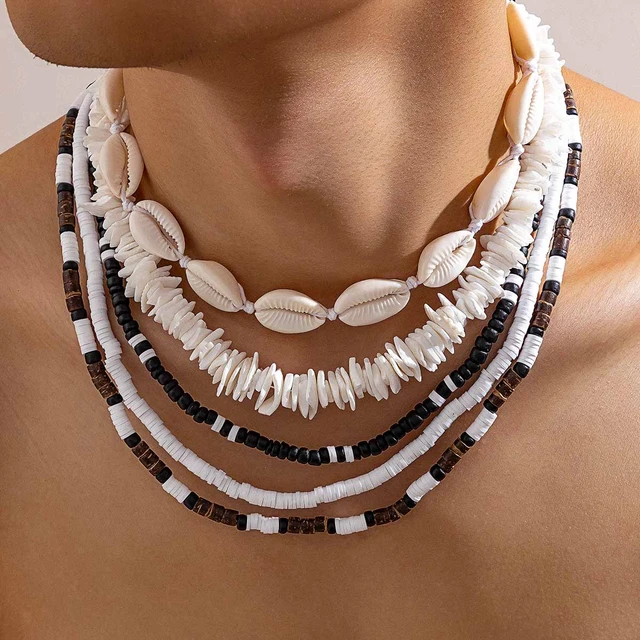 Salircon Bohemian Simulation Shell Chain Necklace Men s Punk Wood Bead Chain Multi layered Clavicle Necklace Trend Neck Jewelry AliExpress 36