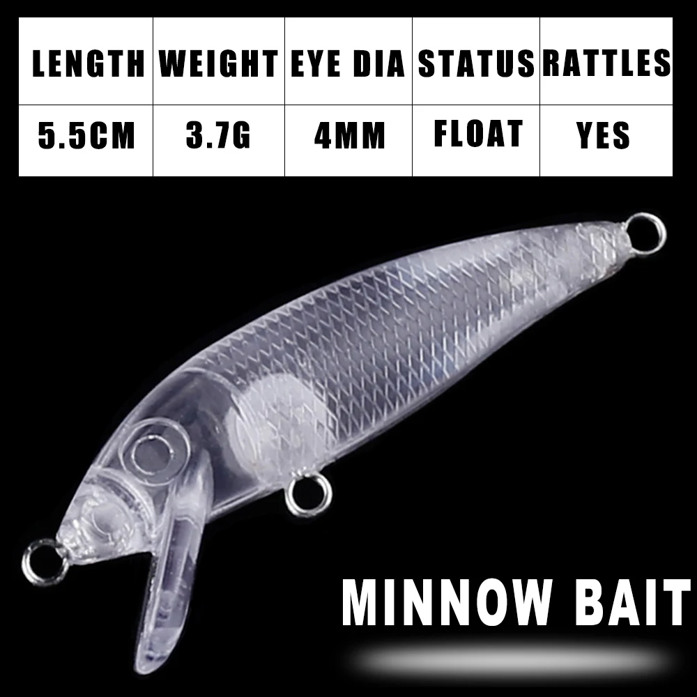 Dr.Holife 35PCS/LOT Floating Unpainted Mini Minnow Blanks Lure 5.5CM 3.7G Rattles Minnow Baits Hard Bait For DIY Fishing Lures