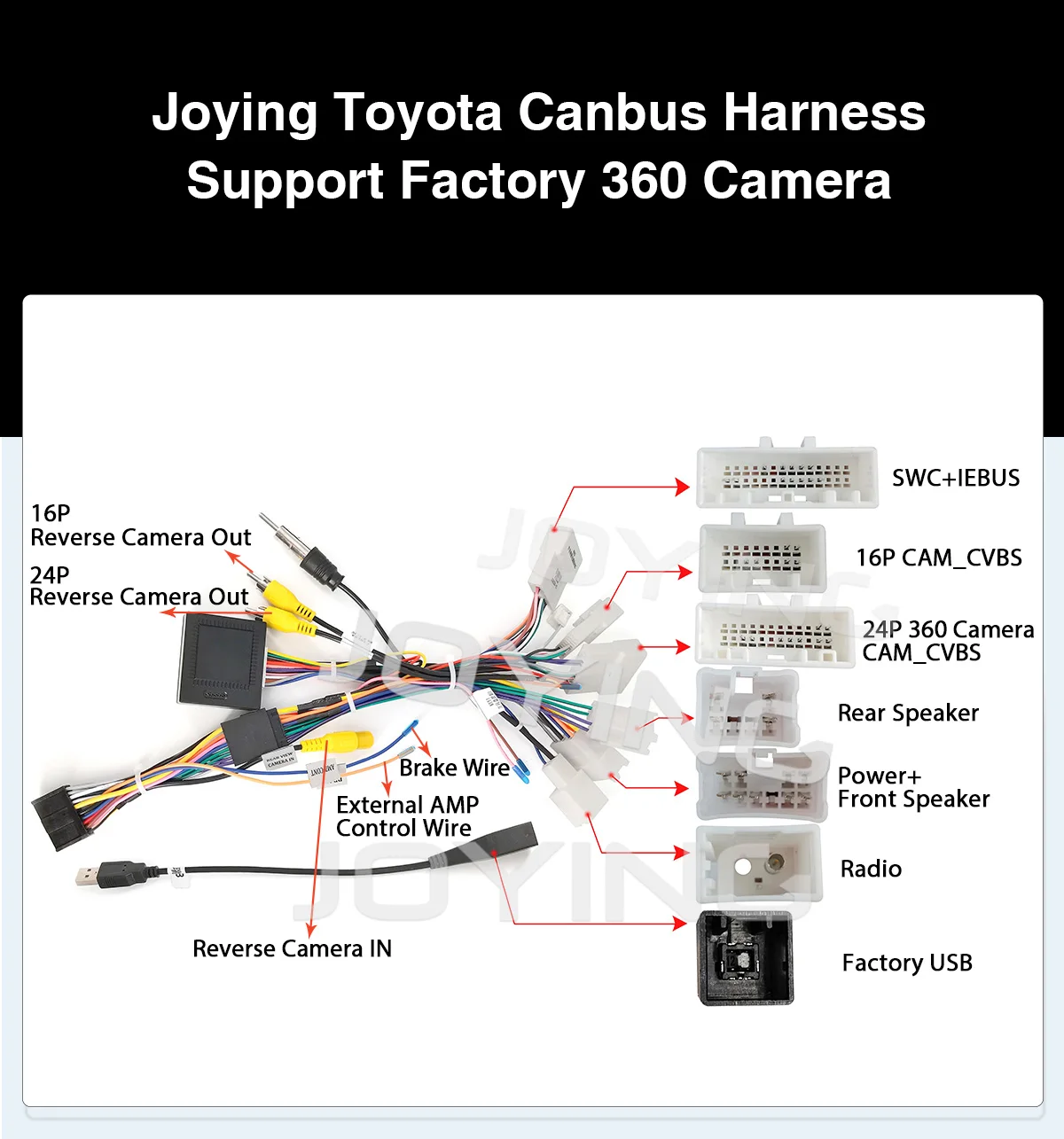 

JOYIN 20 PIN Wiring Harness With Canbus Radio Adaptor Plug For Toyota Cars Support OEM 360°Camera JBL Amplifer