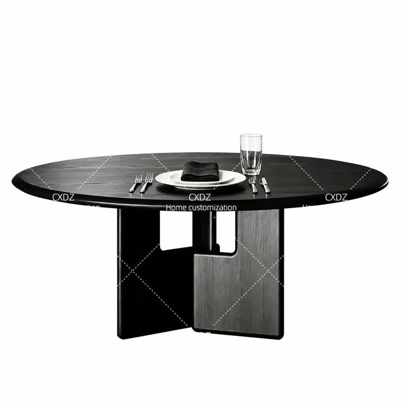 Black Oak Lacquered Dining Table Round Rectangular Modern Simple Style for Living Room Home Conference Desk