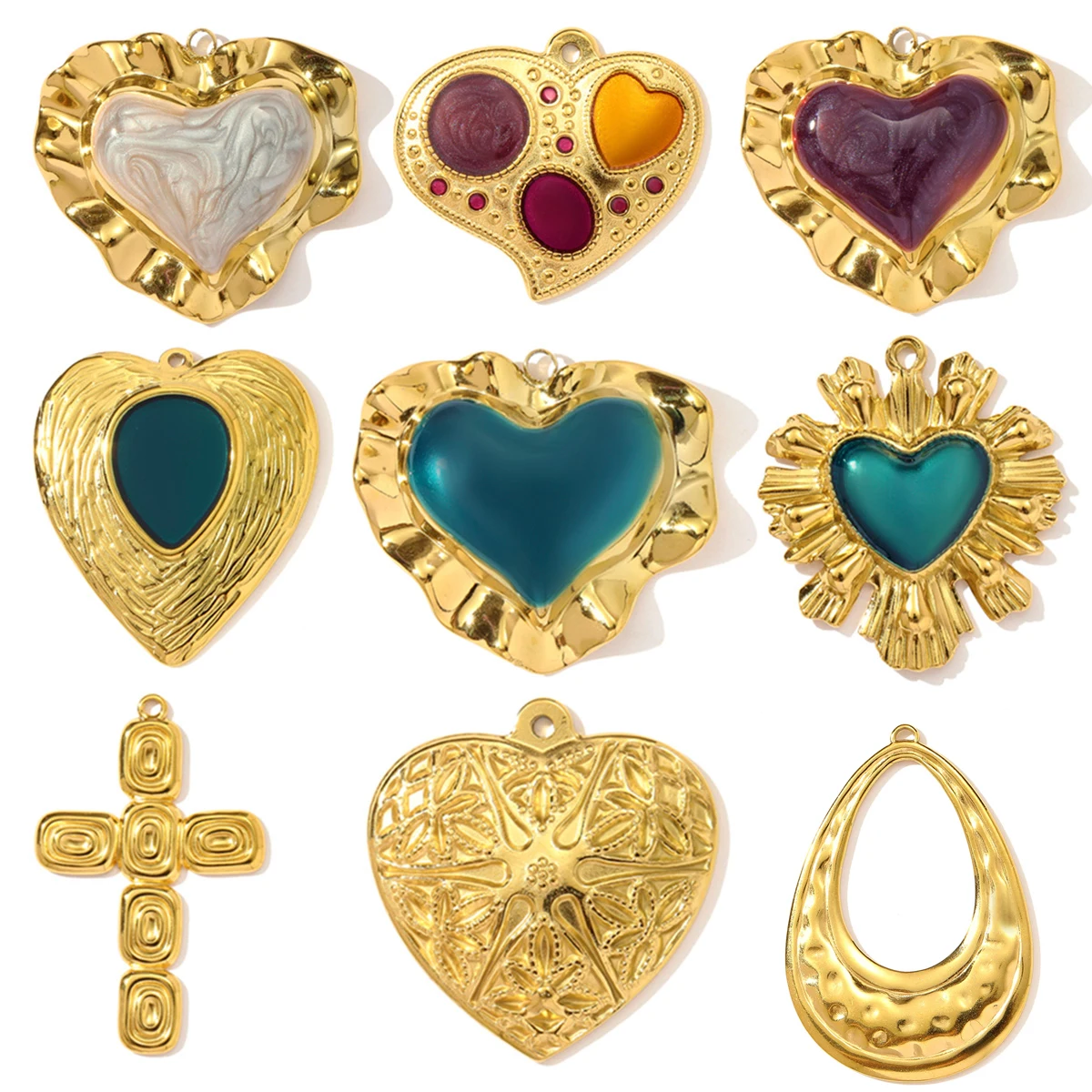 Pendentif en forme de cœur en émail en acier inoxydable, 3 pièces/lot, breloques, boucles d'oreilles, collier, bijoux à la mode, vente en gros