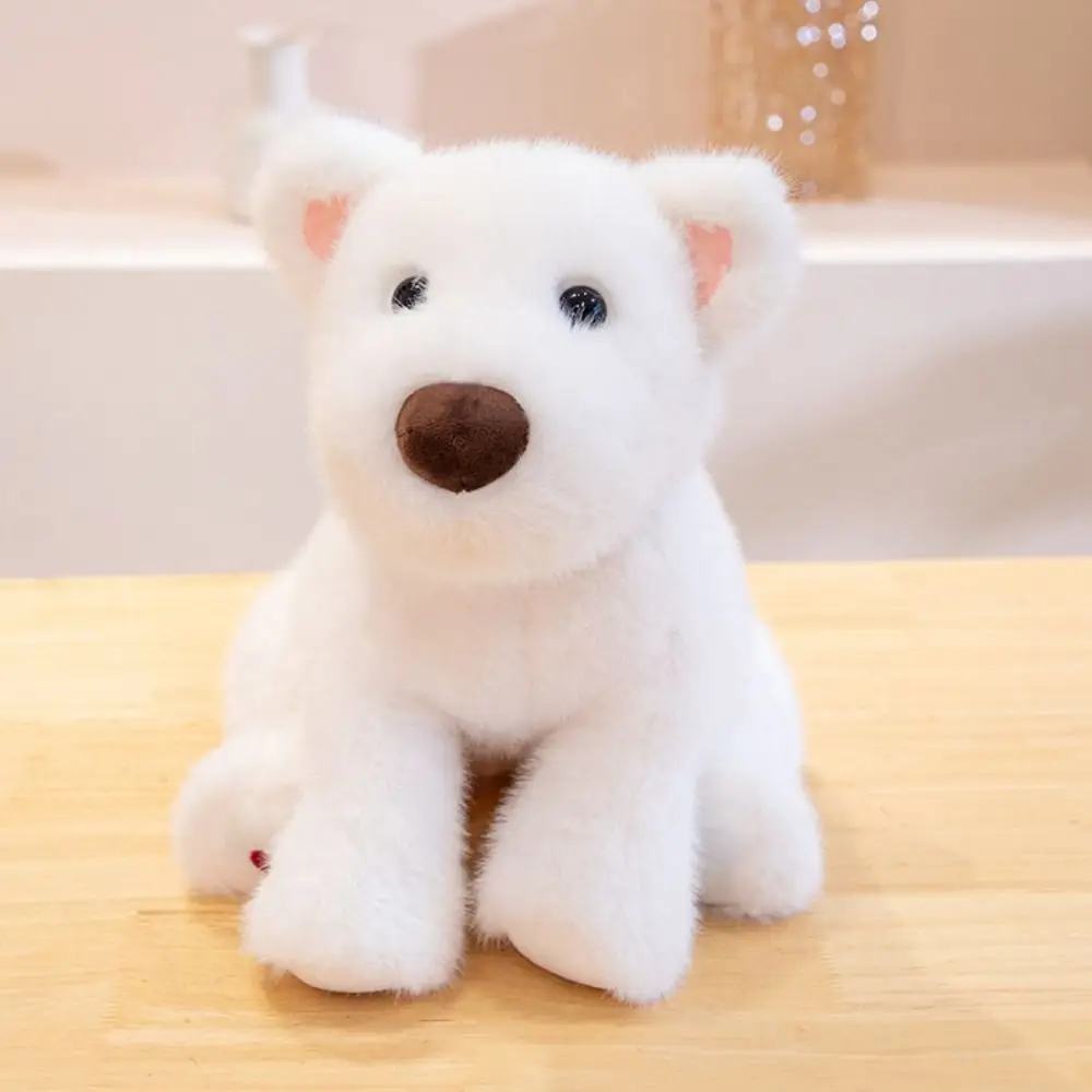 Liggend West Highland knuffel met ketting Real Life Simulatie Akita Hond Huisdier Pop Labrador Gevulde Puppy Pop Home Decor