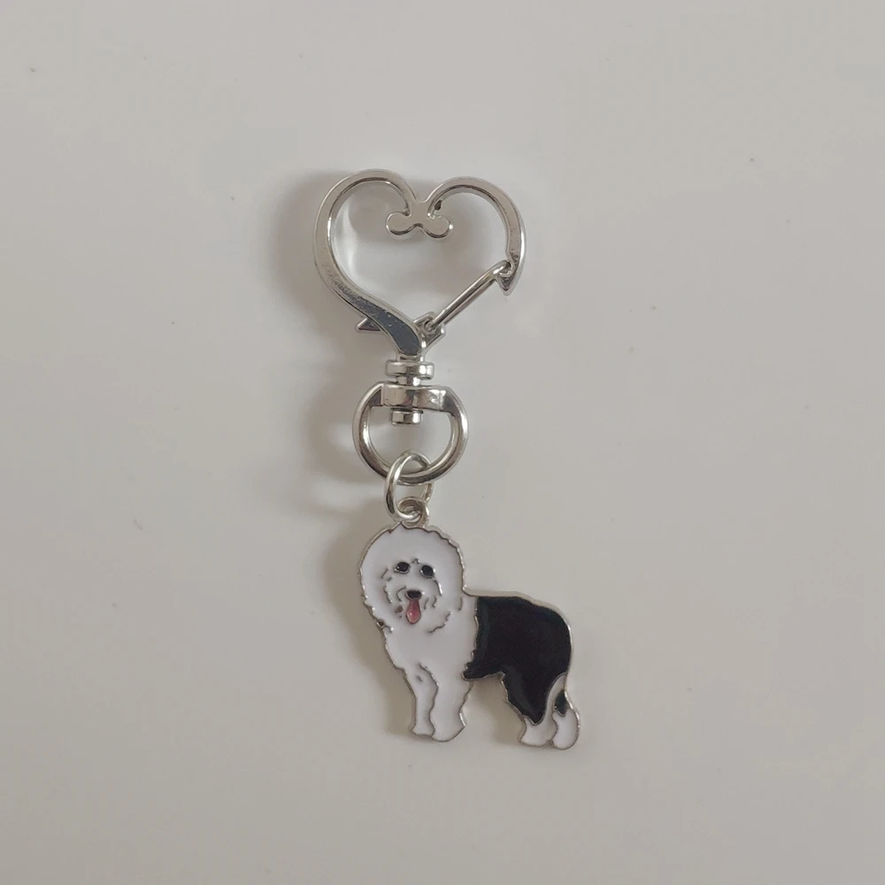 Old English Shepherd Dog Keychain Chinese Shar Pei Rotatable Key Ring Puppy Lover Gift