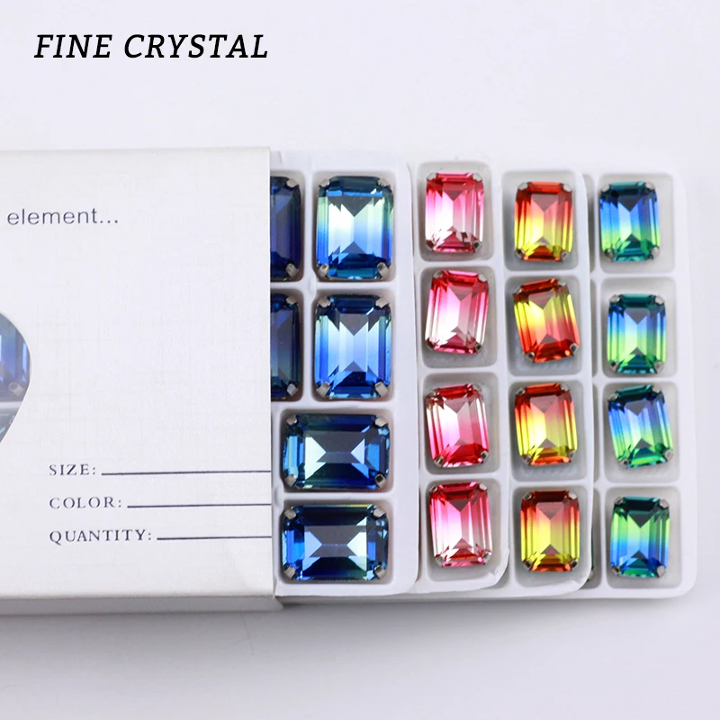 10x14mm 4627 Sew on rhinestone  claw for  K9 Crystal Tourmaline colors Thin octagon fancy stone for sewing