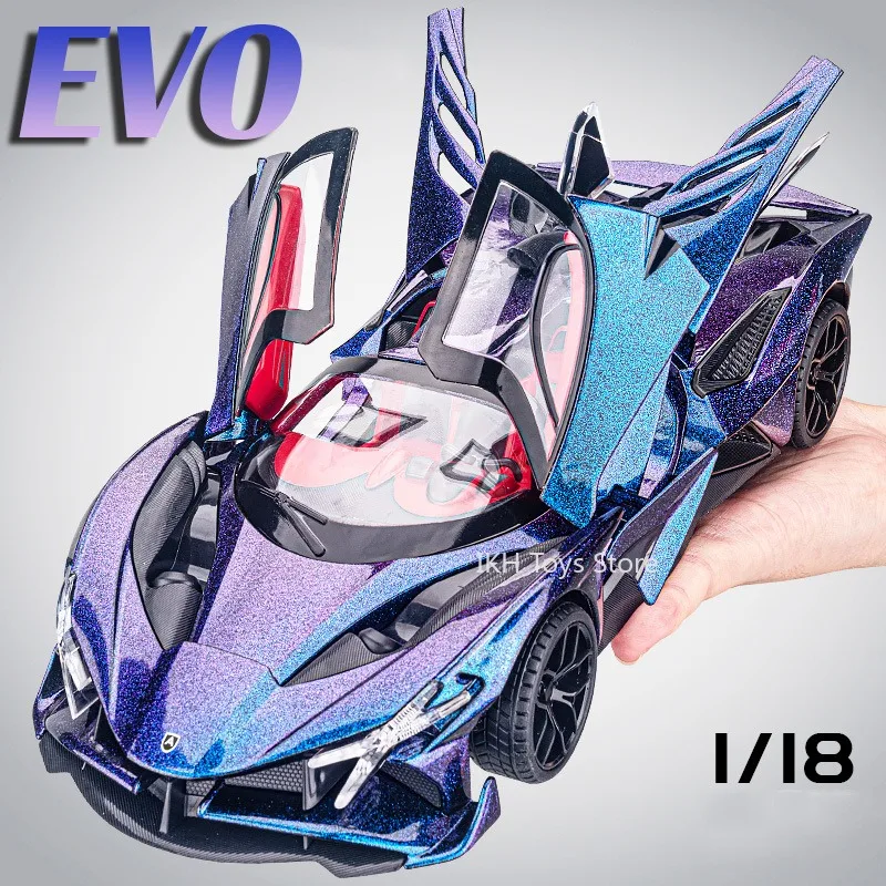 

1:18 Scale Sports Car Toy Models Metal Diecast Sound Light Doors Opened Pull Back Shock Absorption Supercar Toys for Kids Gifts