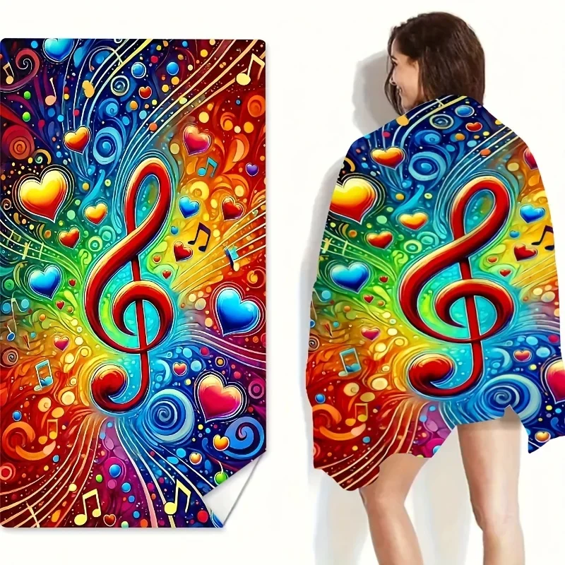 Music Note Print Beach Towel, Multi-use for Beach Pool Bath Camping Yoga