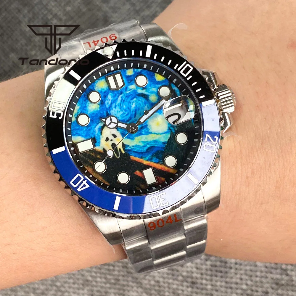 Tandorio Classic 40mm NH35 Automatic Watch for Men 20Bar Luminous Painting Dial Sapphire Glass Rotating Bezel Glide Lock Clasp