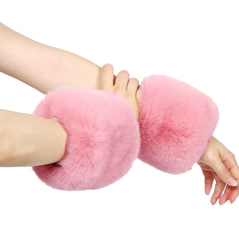 Woman Solid Color Rabbit Fur Large Sleeve Warmers Gloves Christmas Gift Sleeves Warmer Winter wear accessories
