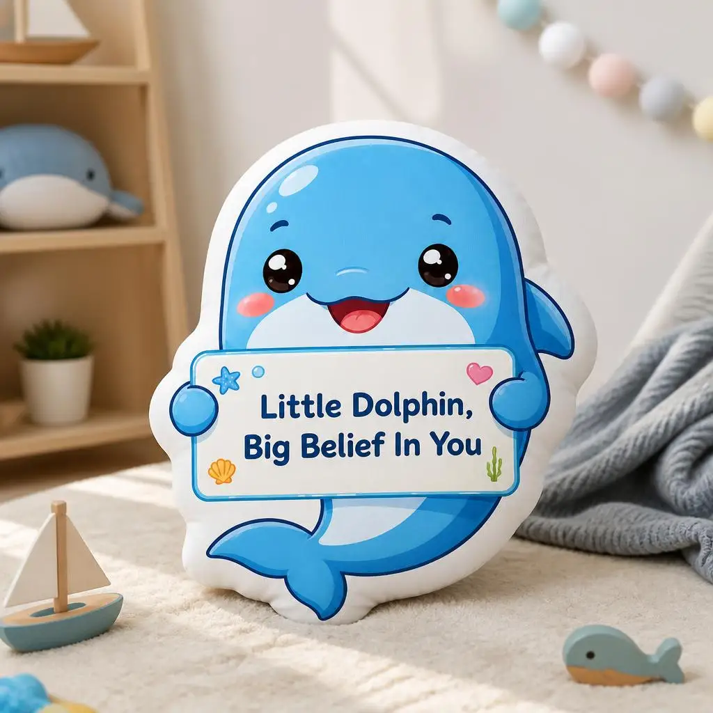Cute Dolphin Ocean Big Belief Encouragement Plush Pillow Cushion Irregular Stuffed Throw Pillow Home Decor Gift Sofa Bed