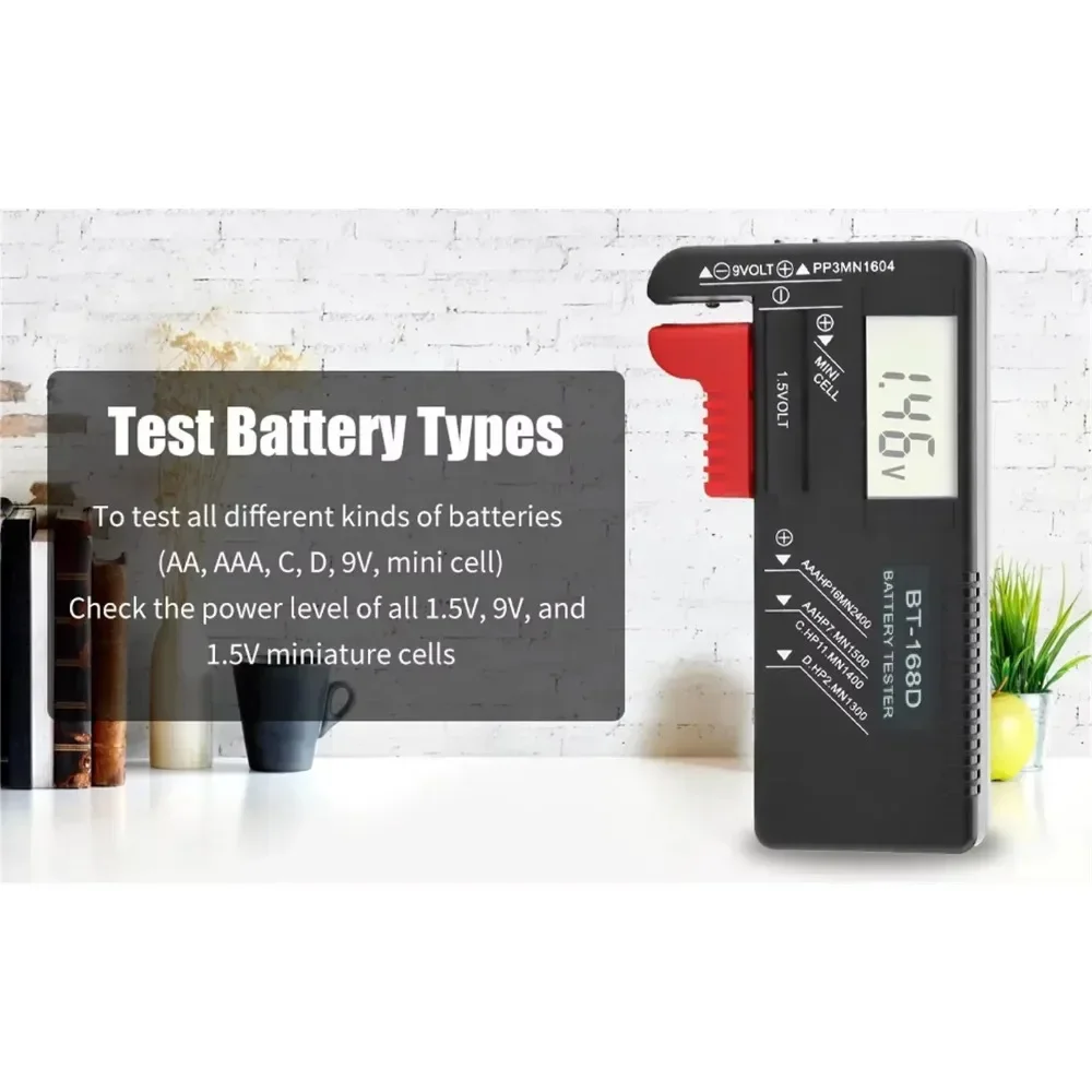 BT-168D Battery Tester Universal Digital LCD Tester AA AAA CD 9V 1.5V Button Cell Voltage Battery Voltage Tester