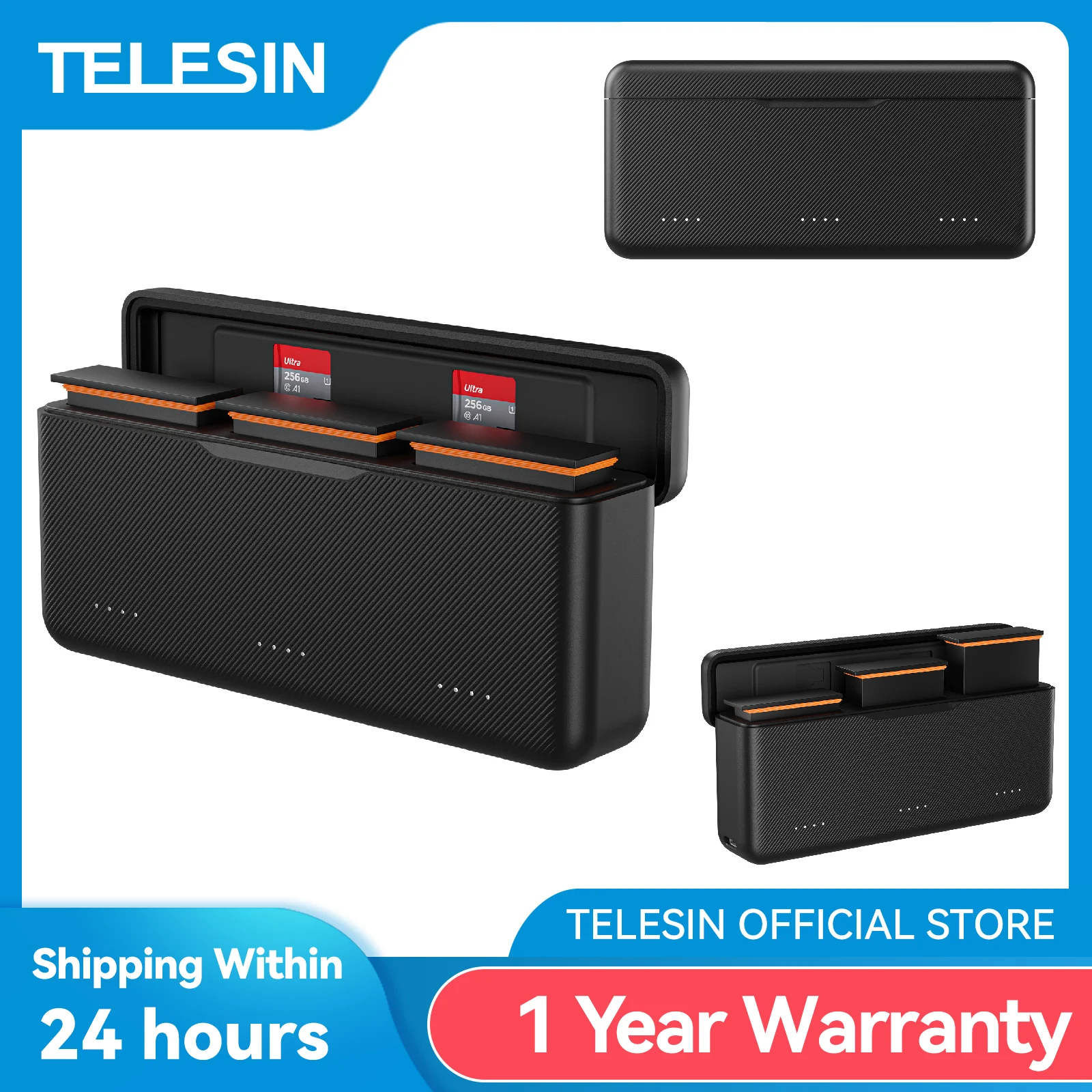 

TELESIN 30W PD Fast Charger For DJI OSMO Action 5pro 3 TF Card Storage 3 Slots Battery Pocket Charging Box for DJI Action 5pro