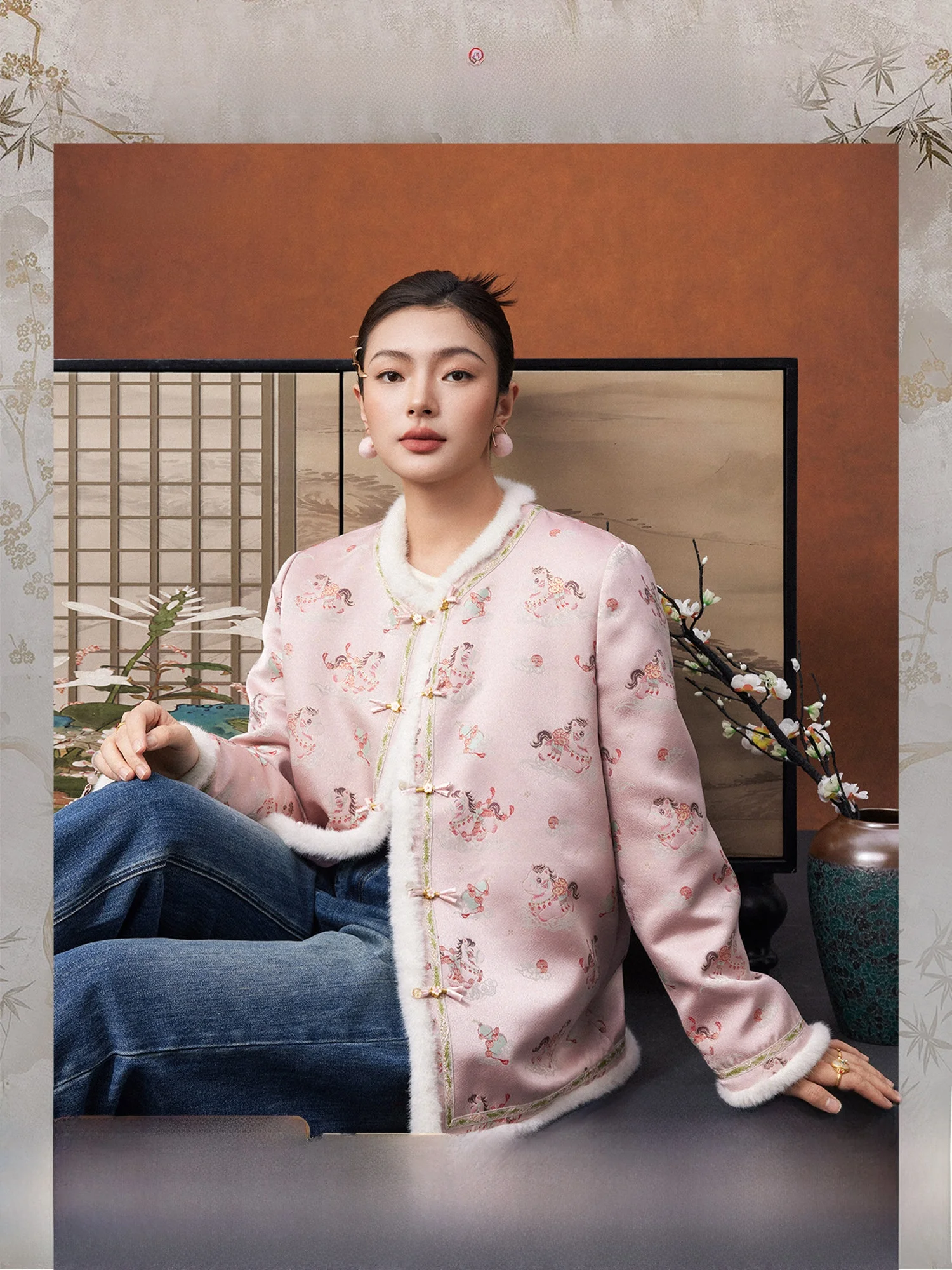 

Plusmall Plum Mist Hanging e Loose Satin Spun Song Jin Jaet Knitted Pants Set Women's plus Size Faion Winter Ou...