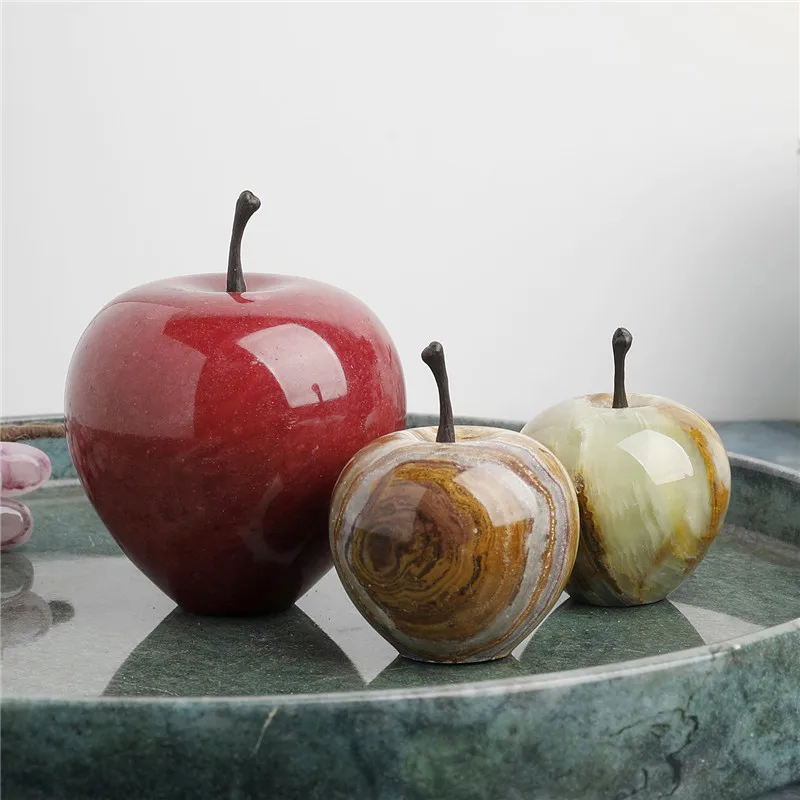 Solid Natural Stone Onyx Apple Ornament for Room Table Decor Christmas Wedding Birthday Accepting Customized Logo