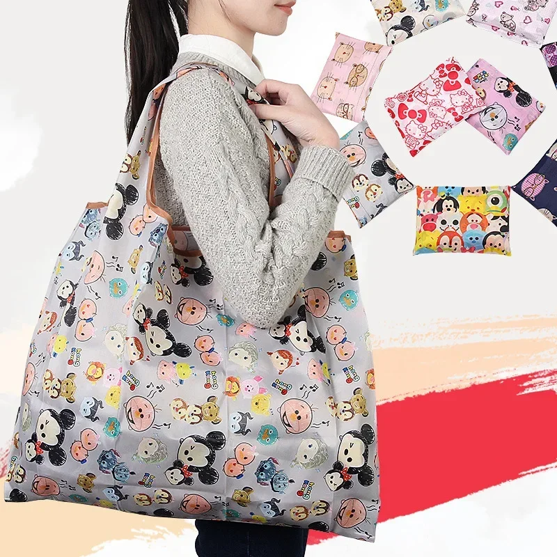 Disney cartoon Mickey Mouse folding shopping bag Donald duck mousestorage High capacity handbags green tote bag