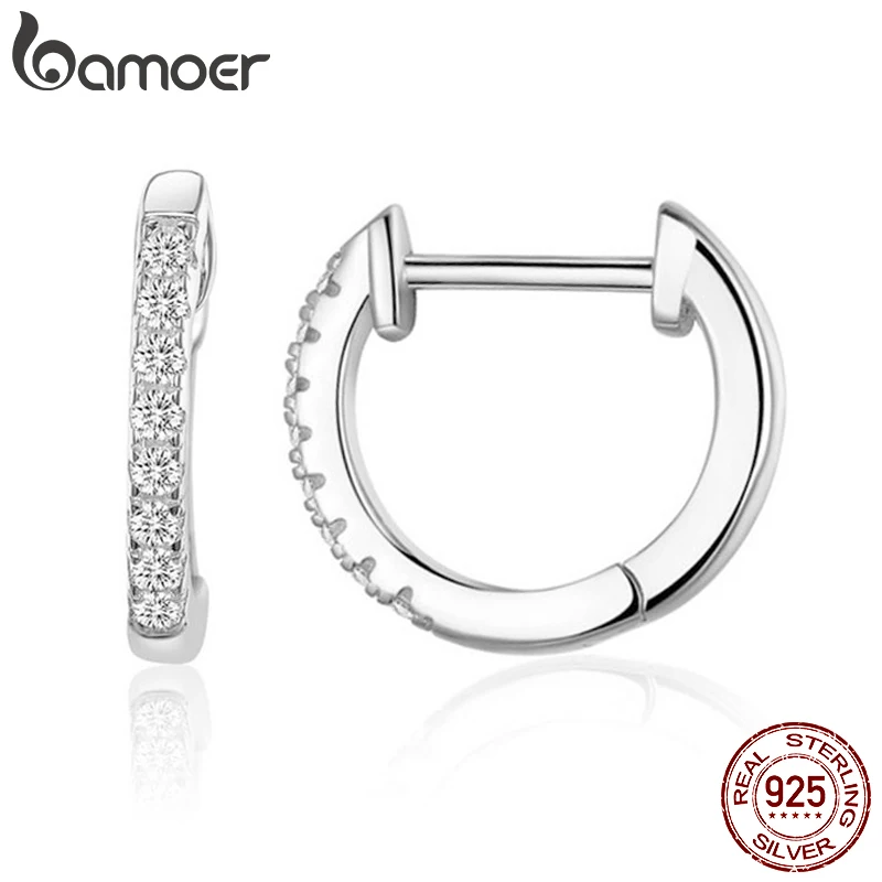 BAMOER 14K Gold Plated 925 Sterling Silver Cubic Zirconia Cuff Earrings Huggie Studs