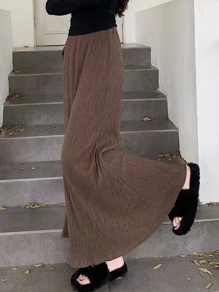 秋冬ロング黒スカート女性エレガントなファッション韓国 Y2k 服ファルダスラルガス弾性ウエストヴィンテージミッドレングススカート