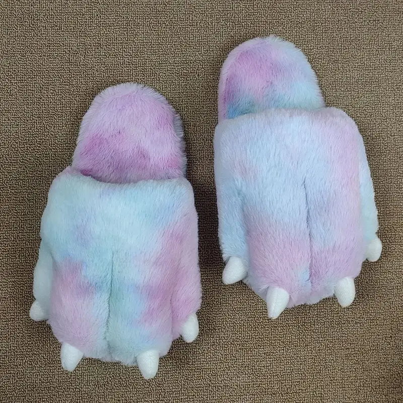 

Bear Paw Colorful Slippers Home Women Fluffy Animal Sides Indoor Flat Furry Mules Free size 34-39 Girls House Slippers