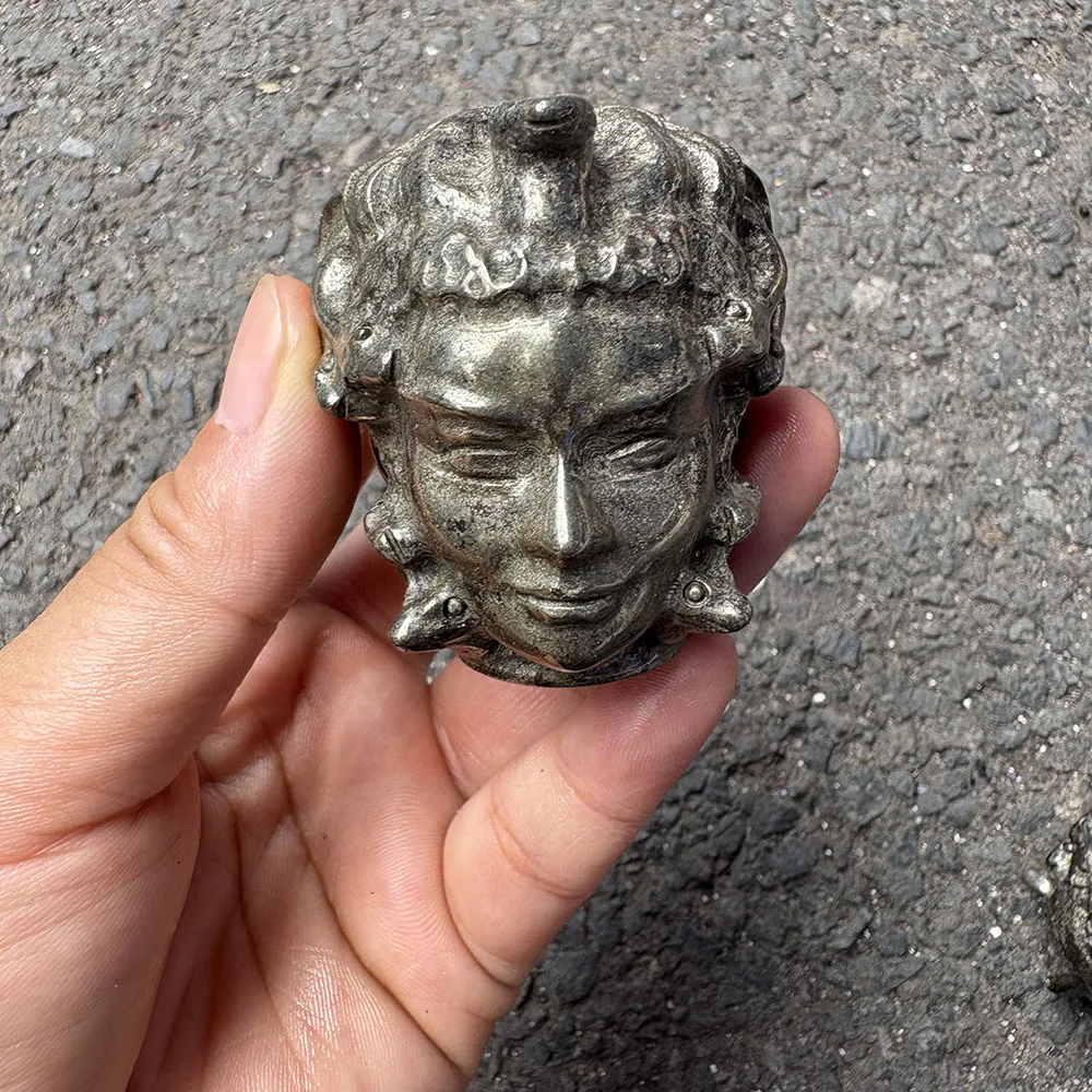 Custom 5.5cm Pyrite Medusa Head Crystal Carving - Handcrafted Healing Gemstone Mythical Figurine