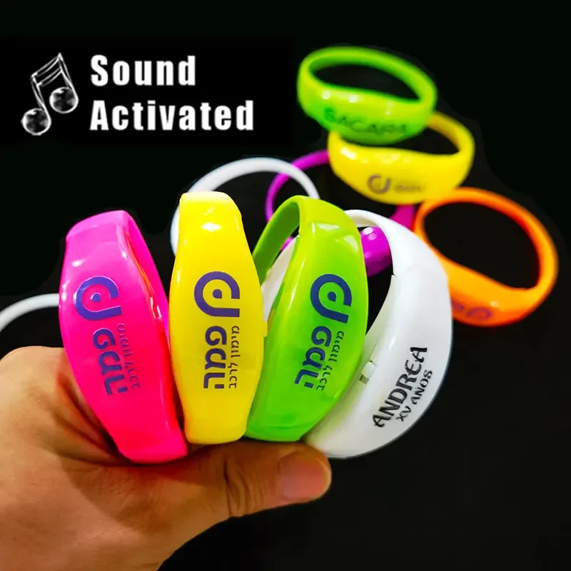 Customized Music Control RGB Luminous Bracelet LED Luminous Wristband Wedding Birthday Anniversary Party Luminous Supplies