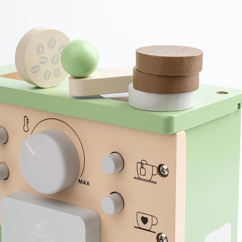 木製コーヒーメーカーのおままごとキッチンおもちゃ、カップ、牛乳、クッキー付き。お子様はバリスタの役割を演じる楽しさを味わえるでしょう！