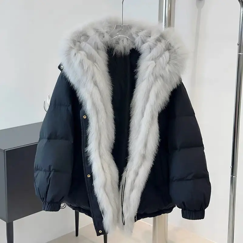 2025 New Winter Jacket Women Warm Parkas Casual Cotton Padded Jackets Hooded Outwear Warm Faux Fox Jacket Female Loose Overcoat