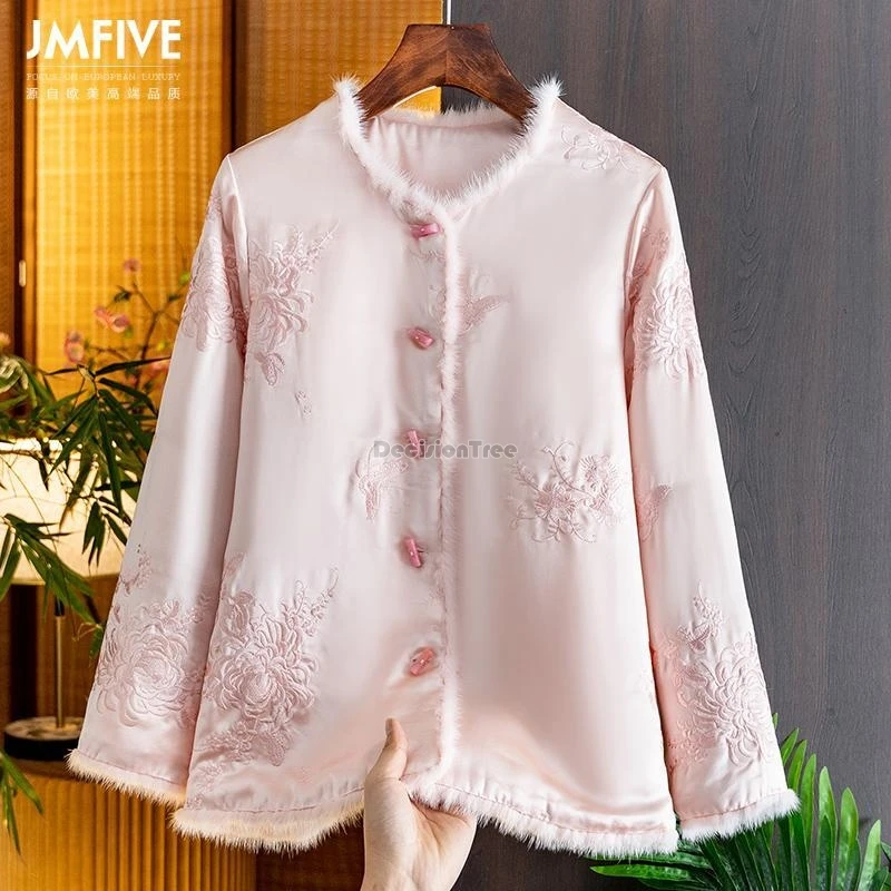 

Осенне-зимний теплый китайский винтажный топ, атласный лоскутный дизайн, утолщенная куртка с пряжкой в виде диска, женское пальто с хлопковой подкладкой