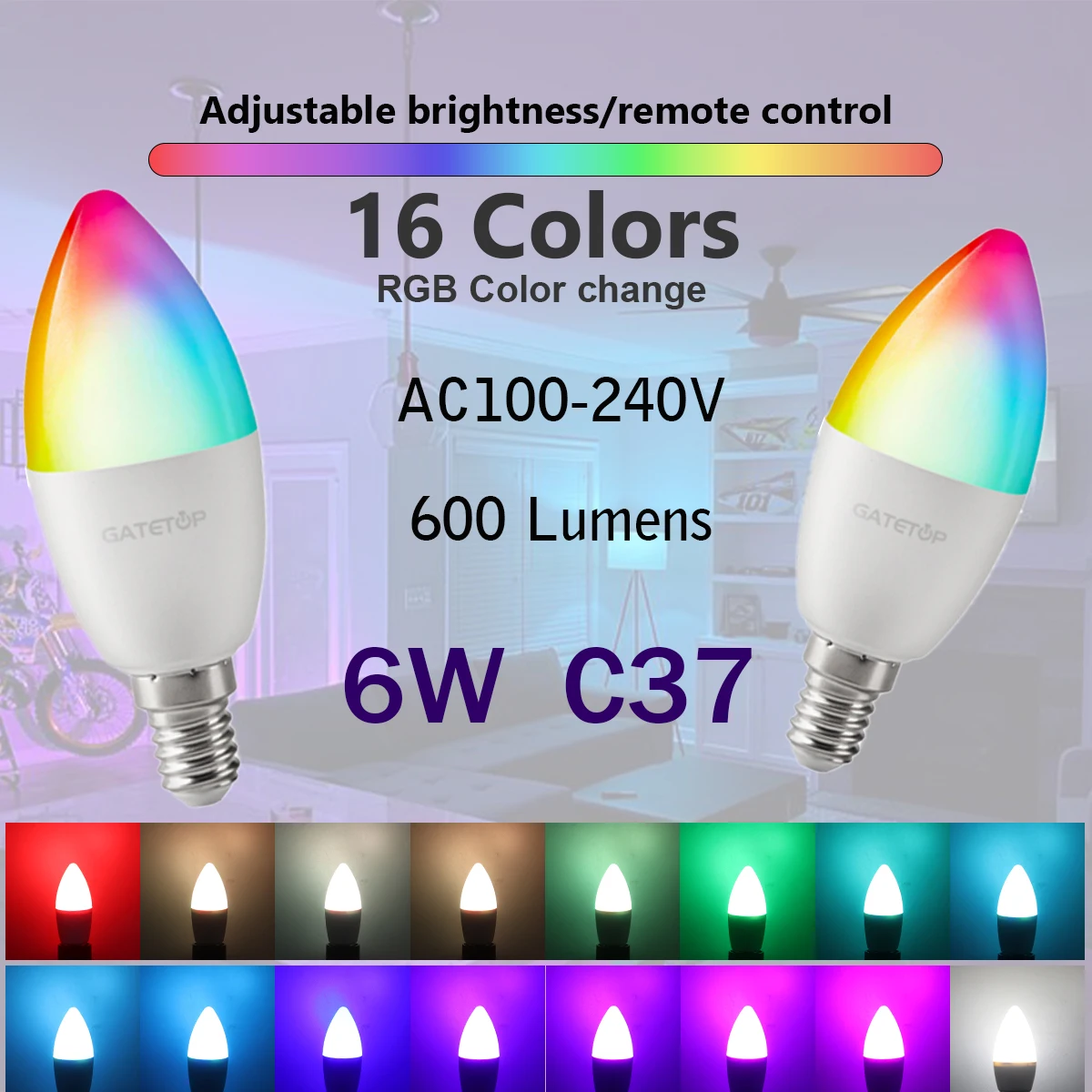 

1-10PCS RGB E14 Candle LED Bulb 24 Key Remote Control Dimmable 6W AC220V 110V Colorful Change for Bedroom Living Room Lamp