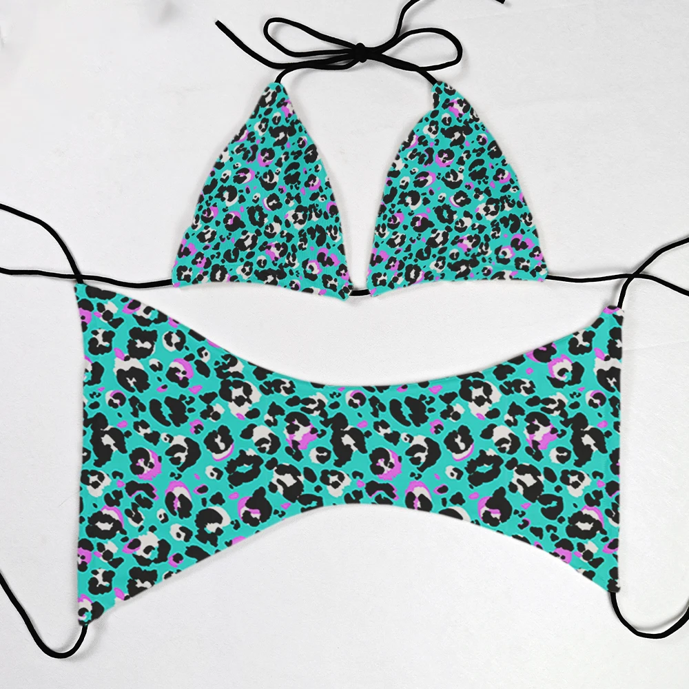 Women's halter sexy leopard print printed swimwear women's fashion fun printed bikini two-piece summer beach surfing vacation