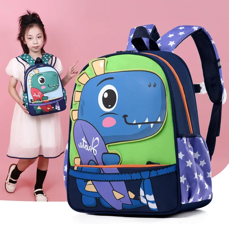 Cartoon Dinosaur Lightweight Waterproof Orthopedic Children's Backpack,Double Shoulder School Bag,Student Reusable Lunch Bag