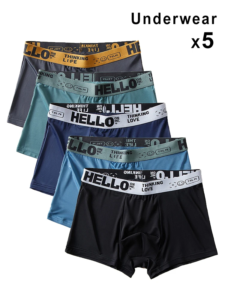 

5pcs/lot Boxer Shorts Ice Silk Men's Underwear Summer Breathable Underpants U Convex Lingerie Fashion Boys Sexy Panties