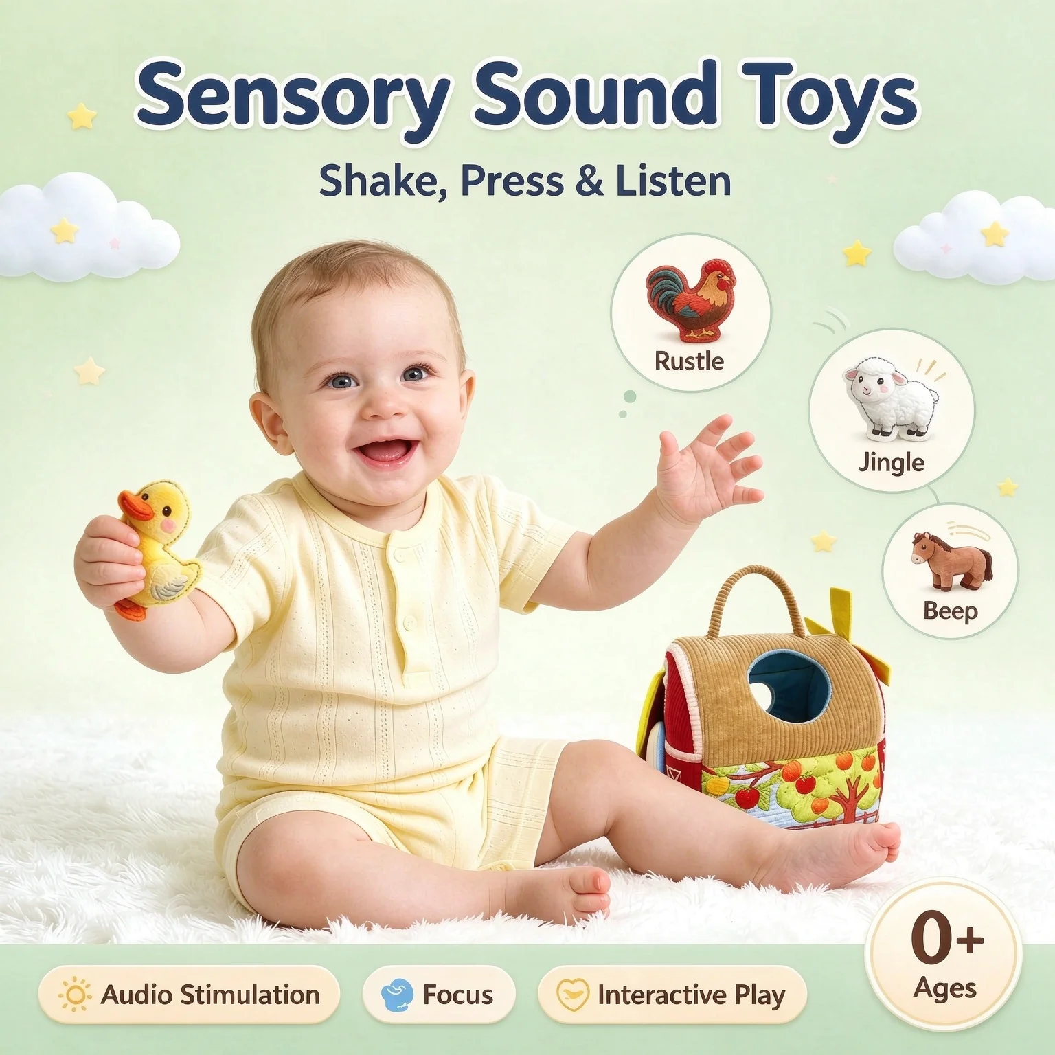 7Pcs Farm Shape Sorter House Plush Animal Dolls, Baby Fine Motor Sensory Educational Toy, Infant Early Learning Christmas Gift