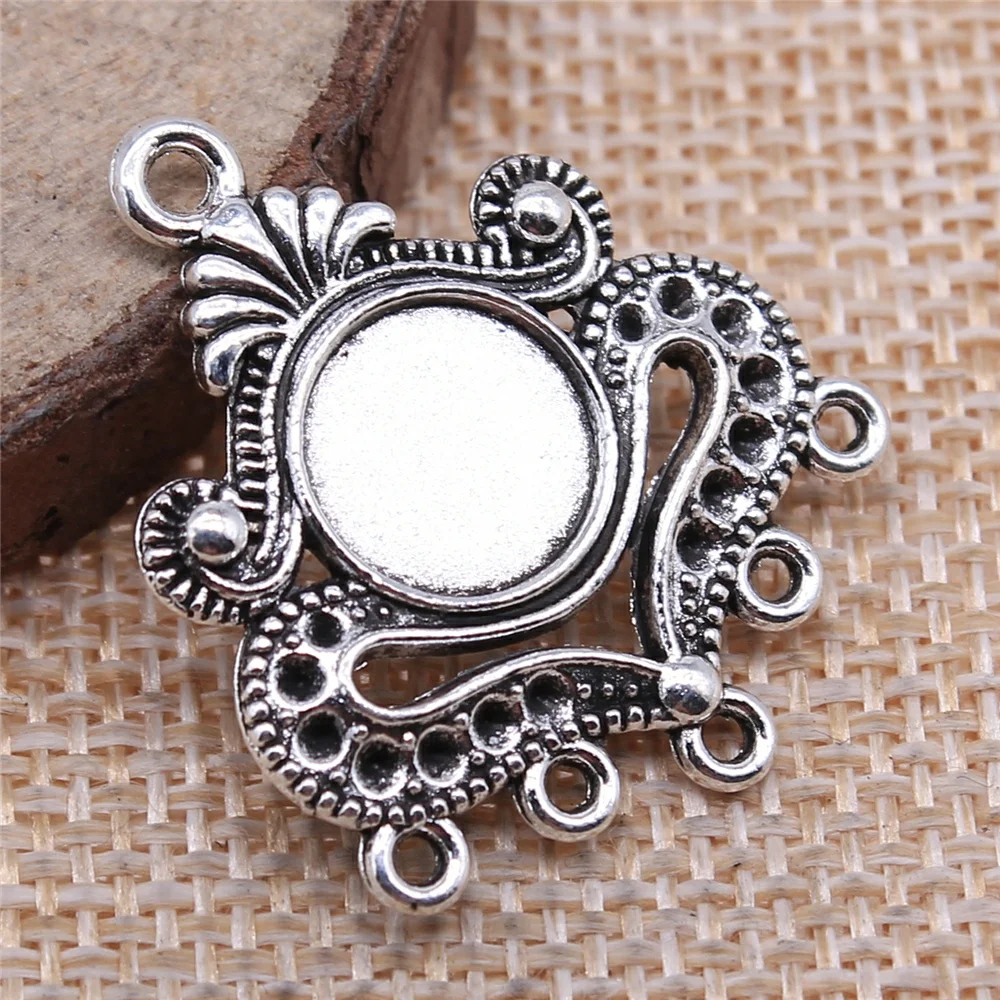

50pcs 31x26mm Porous Chandelier Earring Connectors For Jewelry Making Antique Silver Color Fit 10mm Cabochon