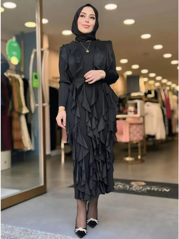 Miyake Ruffle Leaf Edge Dress Women's Autumn New Niche Light and Mature Style Foreign Style Age Reduction Loose Drape Dresses
