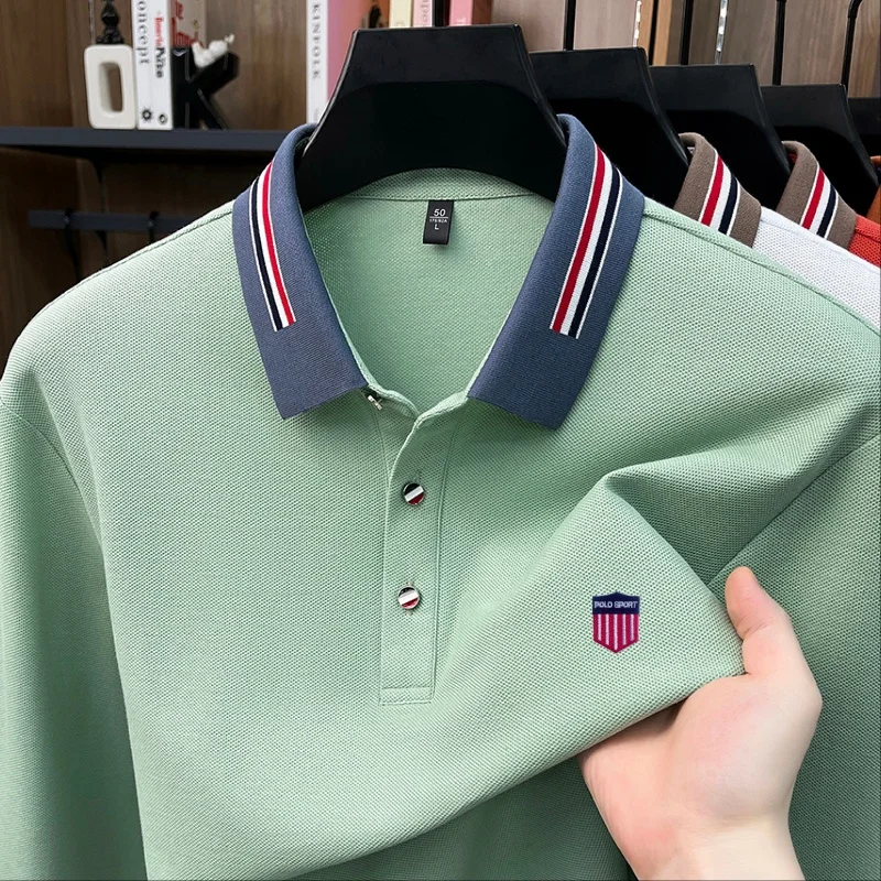 Hochwertiges Herren-Polohemd aus 100% Baumwolle mit Langen Ärmeln, Revers und Knöpfen, Exquisites Muster-Stickerei, Herbst-Neuheit, Vielseitige Freizeitkleidung für Männer – Detail 2