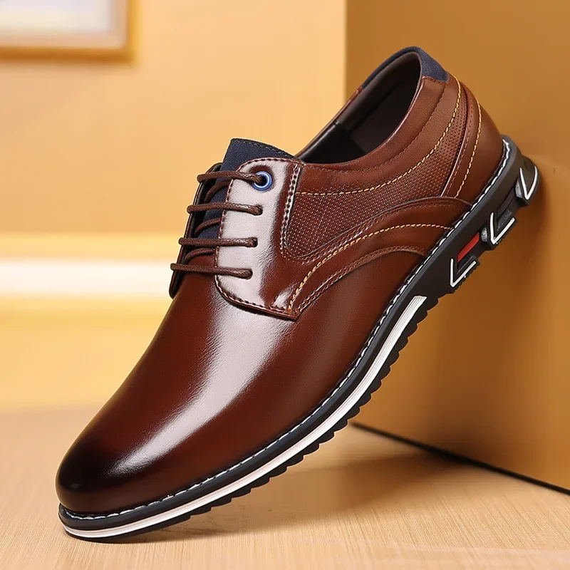Elastic Band Shoes for Men Brand Casual Shoes Men Leather Shoes Soft Flat Business Man Footwear 2023 Elastic Shoe Mouth Sneakers