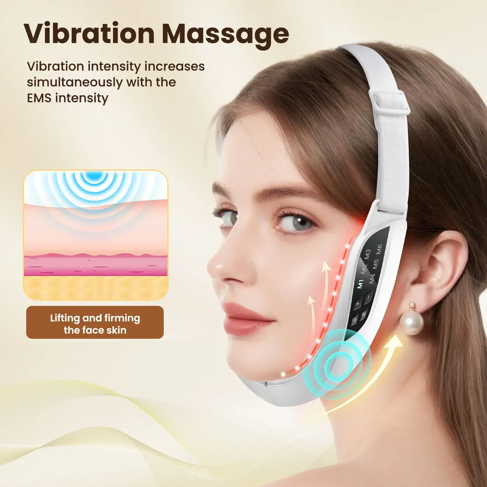 NEW Electric V Face Lifter EMS Facial Massage Vibrate Belt Double Chin Remover 5color LED 6 Mode Firming Beauty Skin Care Device