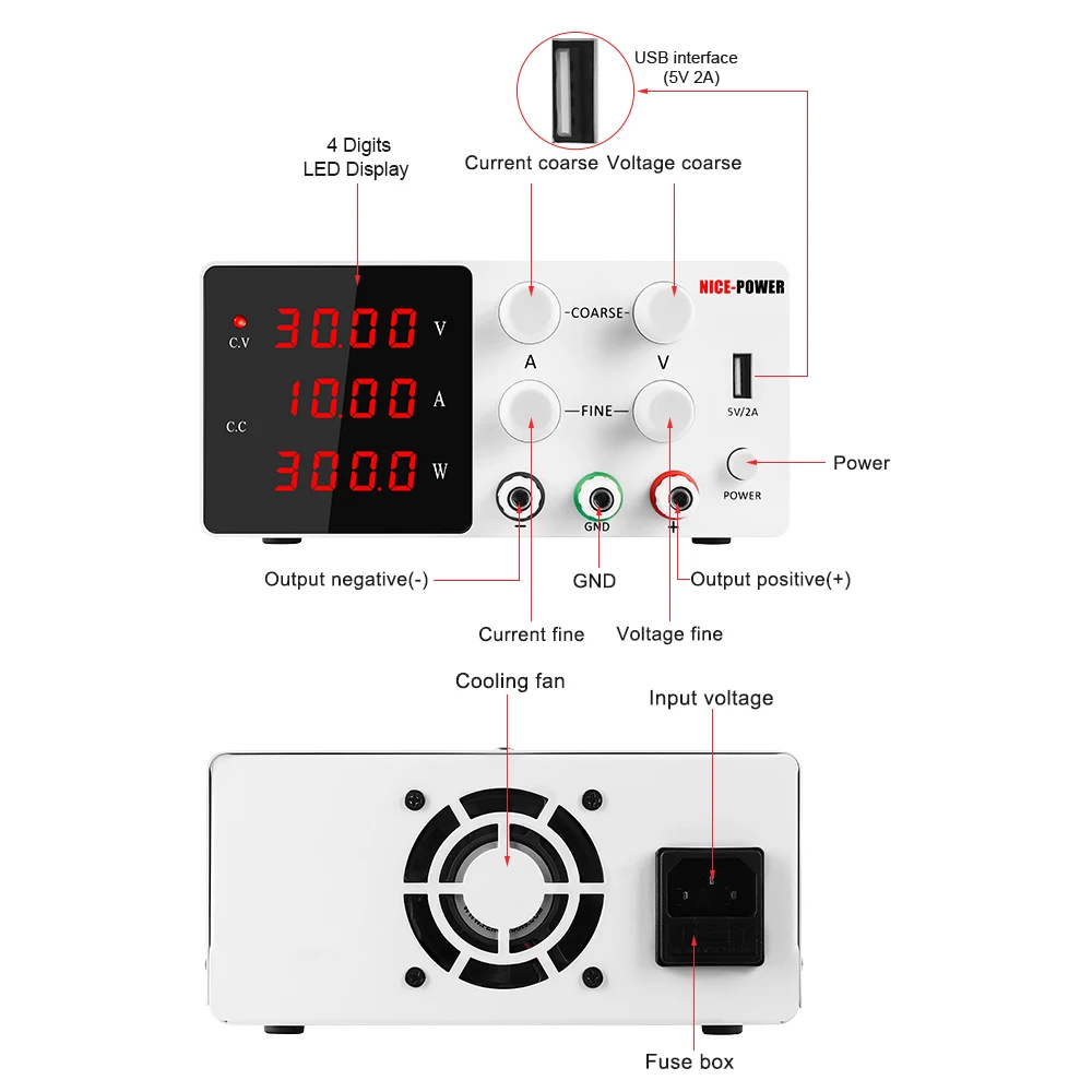 Imagem -02 - Laboratório dc Ajustável 120v 3a Usb Alimentação Benchtop Switch 30v10a Led 5v Fonte de Alimentação Digital Voltage Bench Source Fonte de Alimentação Conduzida 12v 24v 10a Fonte de Alimentação de Comutação 110v 30v 5a