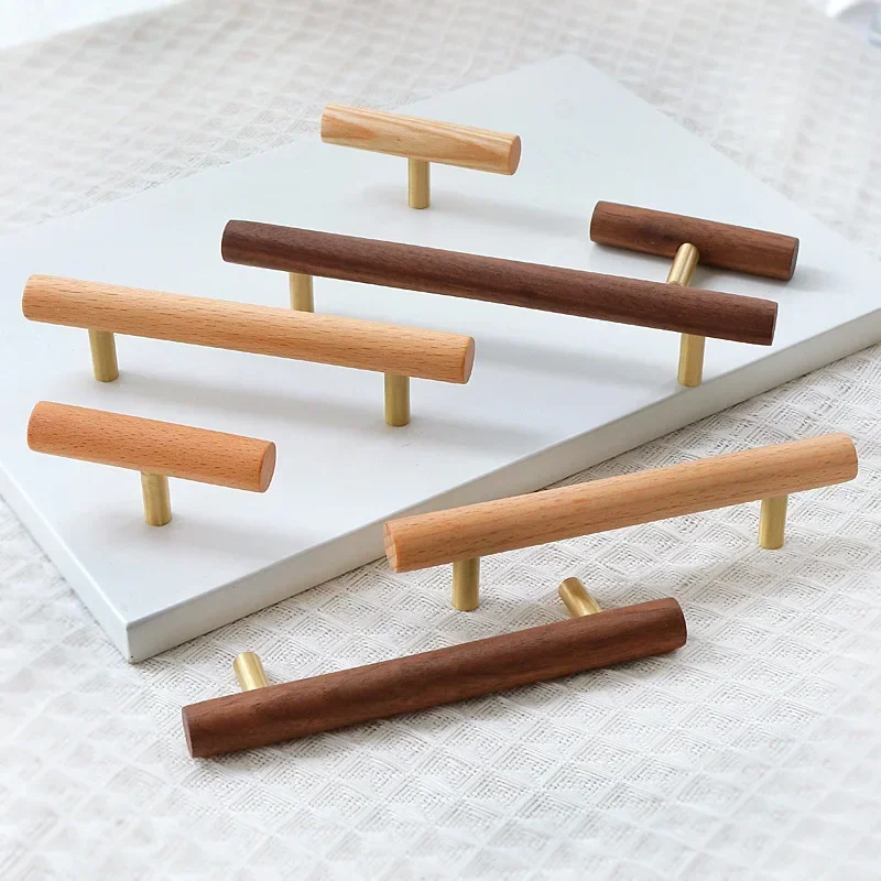 Natural Wood Cabinet Handles Kitchen Door Handle Wooden Cupboard Handles Wardrobe Handle for Furniture Hardware Drawer Knobs
