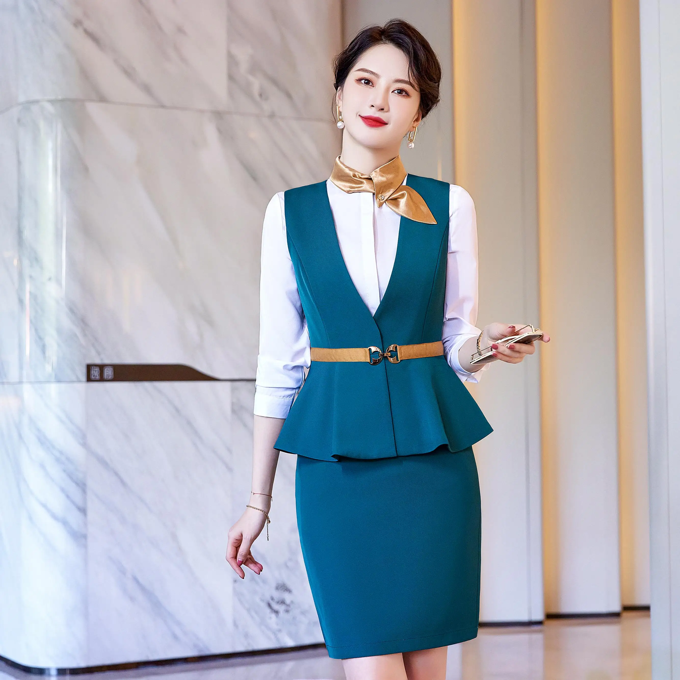 Ladies uniform for hotel receptionist Blazers Ladies Women Clothes Wholesale Pant Suit skirt Fashion Blazer Coat vest