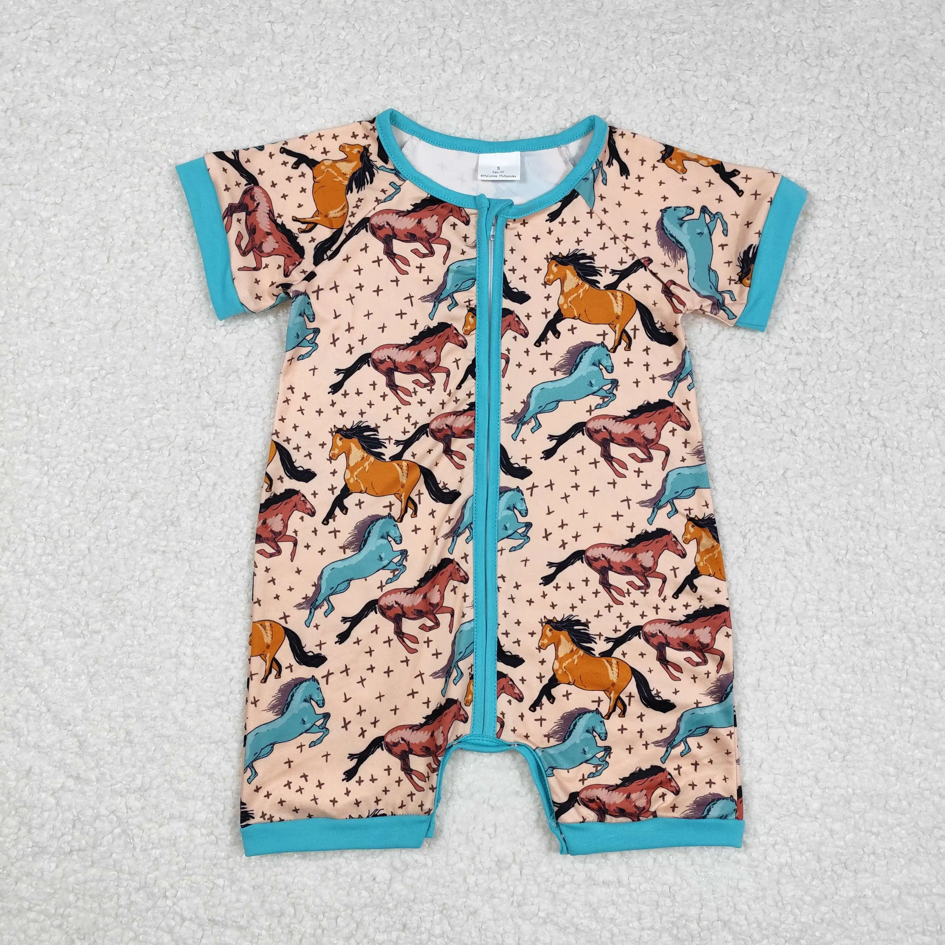 

z99-12 SR0934 Wholesale New Arrival baby rompers Horse Star Zipper Short Sleeve romper Summer Boutique baby girls clothes
