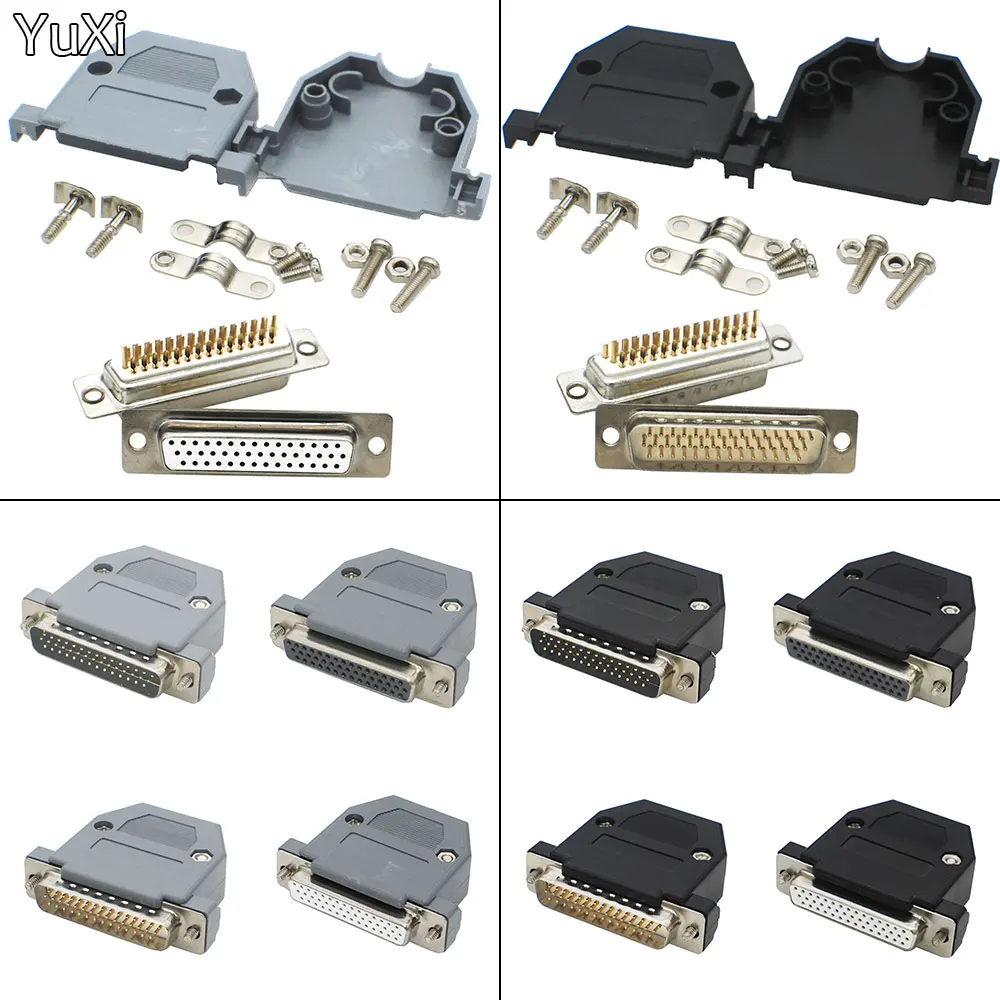 DB44 Solder Head Male Female Socket Plastic Housing Kit 3 Row 44 Pin Serial Connector D-SUB 44 Adapter Grey Black Housing