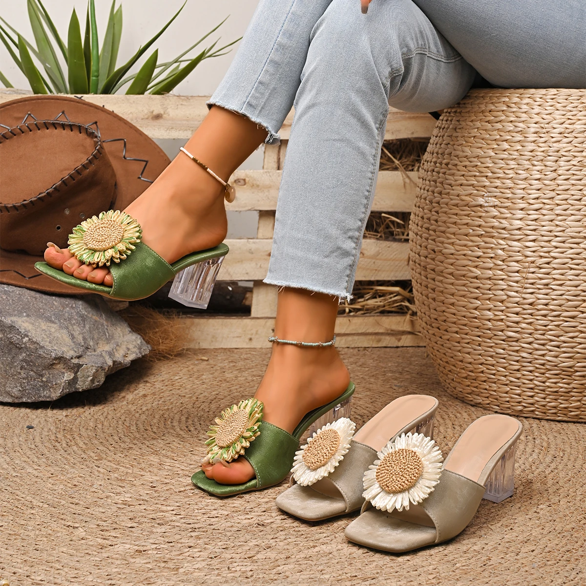 

Women High Heel Sandals Slip on Elegant Low Heel 2025 Summer Fashion Shoes for Women Party Comfortable Outdoor Non-slip Sandals