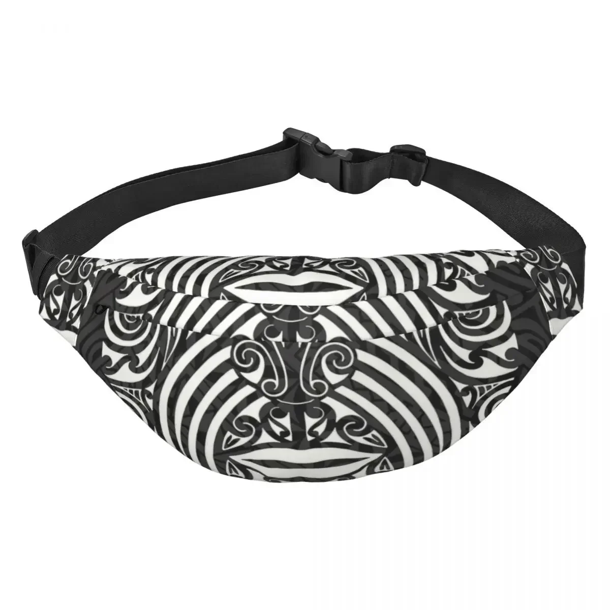 

Fashion Maoris Face Ta Moko Fanny Pack Men Women New Zealand Sling Crossbody Waist Bag for Running Phone Money Pouch