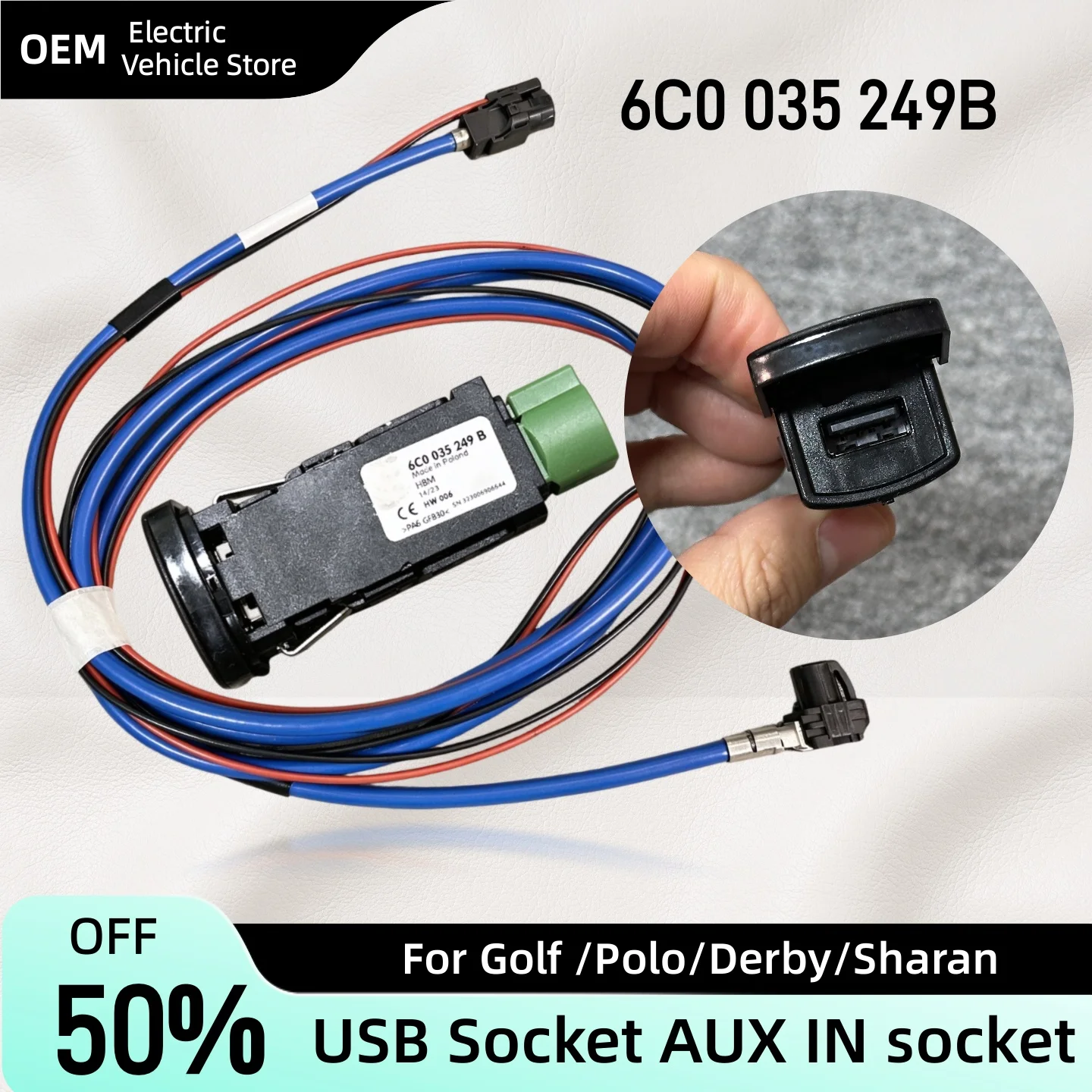 6C0 035 249 B 6C0035249B Car USB AUX IN Socket Connector For Sharan Multivan Scirocco Alhambra Golf  Polo