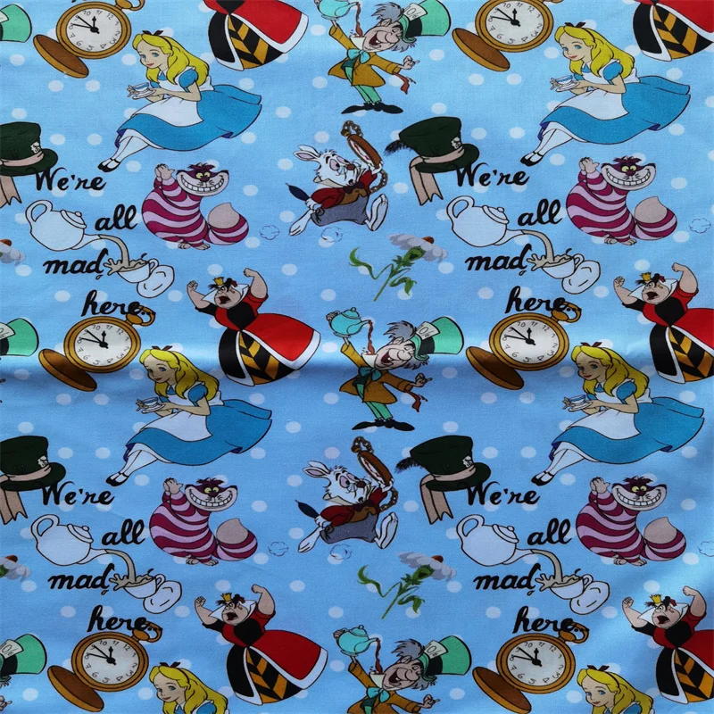 Disney Alice in Wonderland 100% trapuntatura in tessuto di cotone e materiale per cucire per vestiti Patchwork di ricamo dal cantiere