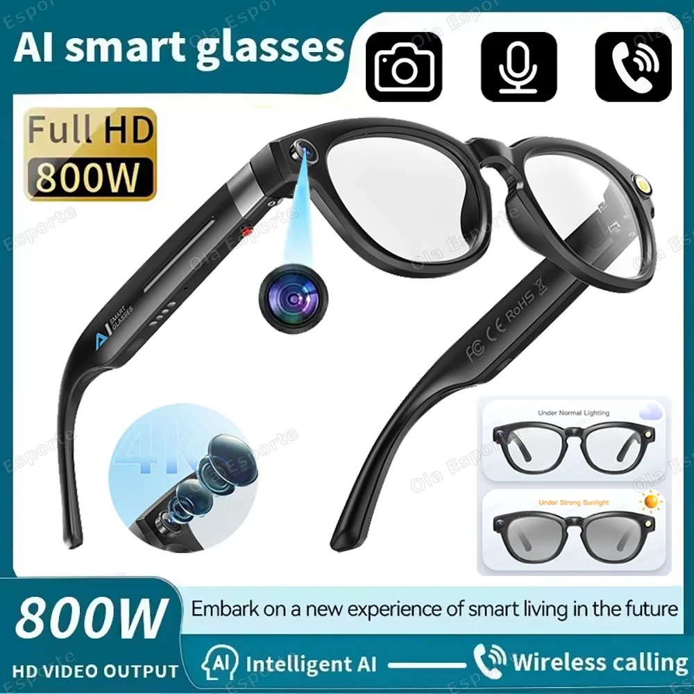 

New 4K 800W HD Camera Smart Glasses Recording Videos AI Photo Recognition Chat Translation Bluetooth Photochromic Lenses glasses