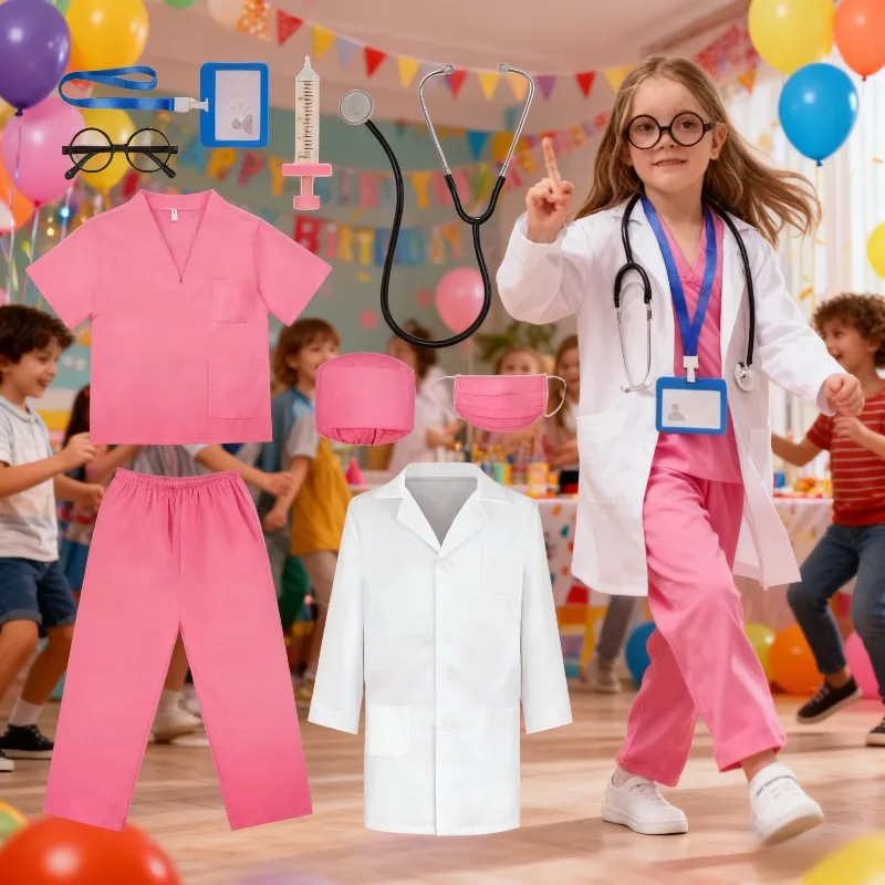 Childrens Doctor Role Play Costume White Lab Coat Nurse Uniform Pretend Play Career Cosplay Set